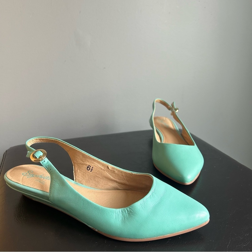 Seychelles Mint Green Reflection Wedge Slingback Shoes - Picture 13 of 13